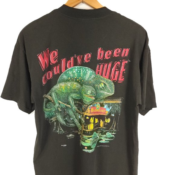 Vtg Budweiser Lizards Gildan Graphic T-Shirt Large Black Distressed DRY ROT - Picture 6 of 12